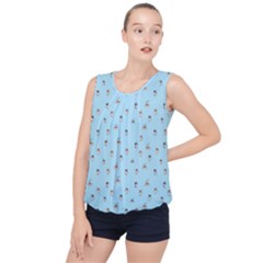 Cute Kawaii Dogs Pattern At Sky Blue Bubble Hem Chiffon Tank Top by Casemiro