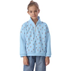 Cute Kawaii Dogs Pattern At Sky Blue Kids  Half Zip Hoodie by Casemiro