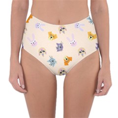 Funny Animal Faces With Glasses Cat Dog Hare Reversible High-waist Bikini Bottoms by SychEva