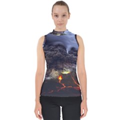 Landscape-volcano-eruption-lava Mock Neck Shell Top by Sudhe
