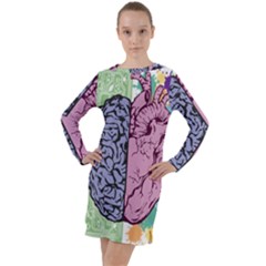 Brain-heart-balance-emotion Long Sleeve Hoodie Dress by Sudhe