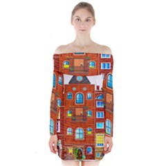 Town-buildings-old-brick-building Long Sleeve Off Shoulder Dress