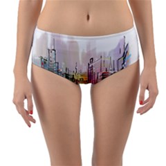 Drawing-watercolor-painting-city Reversible Mid-waist Bikini Bottoms
