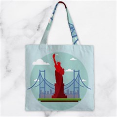 New-york-usa-liberty-landmark Zipper Grocery Tote Bag by Sudhe