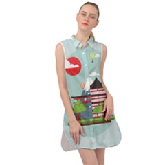 Japan-landmark-landscape-view Sleeveless Shirt Dress by Sudhe