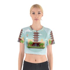 China-landmark-landscape-chinese Cotton Crop Top by Sudhe