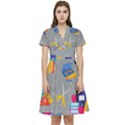 80s and 90s School Pattern Short Sleeve Waist Detail Dress View1