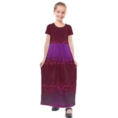 Red Splashes On Purple Background Kids  Short Sleeve Maxi Dress by SychEva