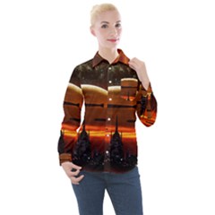 Science-fiction-digital-illustration Women s Long Sleeve Pocket Shirt