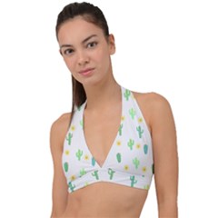 Green Cacti With Sun Halter Plunge Bikini Top by SychEva