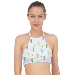 Green Cacti With Sun Racer Front Bikini Top by SychEva