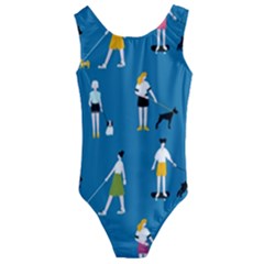 Girls Walk With Their Dogs Kids  Cut-out Back One Piece Swimsuit by SychEva