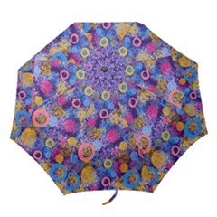 Multicolored Splashes And Watercolor Circles On A Dark Background Folding Umbrellas by SychEva