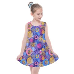 Multicolored Splashes And Watercolor Circles On A Dark Background Kids  Summer Dress by SychEva