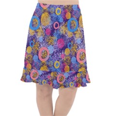 Multicolored Splashes And Watercolor Circles On A Dark Background Fishtail Chiffon Skirt by SychEva