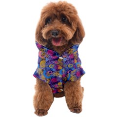 Multicolored Splashes And Watercolor Circles On A Dark Background Dog Coat by SychEva