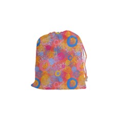 Multicolored Splashes And Watercolor Circles On A Dark Background Drawstring Pouch (small) by SychEva