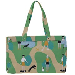 Girls With Dogs For A Walk In The Park Canvas Work Bag by SychEva