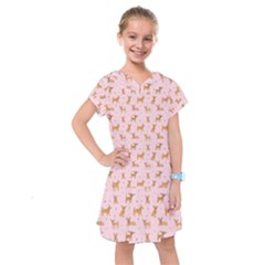 Cute Chihuahua With Sparkles On A Pink Background Kids  Drop Waist Dress by SychEva