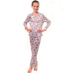 Cute Chihuahua With Sparkles On A Pink Background Kid s Satin Long Sleeve Pajamas Set