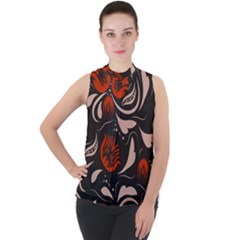 Folk Flowers Pattern Floral Surface Design Seamless Pattern Mock Neck Chiffon Sleeveless Top