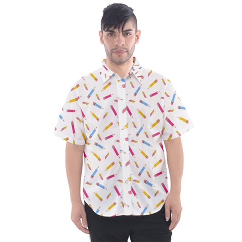 Multicolored Pencils And Erasers Men s Short Sleeve Shirt by SychEva