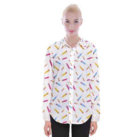 Multicolored Pencils And Erasers Womens Long Sleeve Shirt by SychEva