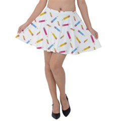 Multicolored Pencils And Erasers Velvet Skater Skirt by SychEva