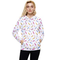 Multicolored Pencils And Erasers Women s Lightweight Drawstring Hoodie by SychEva