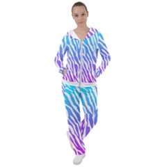 White Tiger Purple & Blue Animal Fur Print Stripes Women s Tracksuit by Casemiro