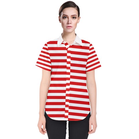 Red And White Stripes Pattern, Geometric Theme Women s Short Sleeve Shirt by Casemiro