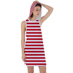 Red And White Stripes Pattern, Geometric Theme Racer Back Hoodie Dress by Casemiro