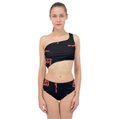 Red And Black Abstract Grunge Print Spliced Up Two Piece Swimsuit by dflcprintsclothing