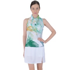 Green And Orange Alcohol Ink Women s Sleeveless Polo Tee by Dazzleway