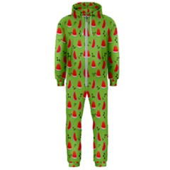 Juicy Slices Of Watermelon On A Green Background Hooded Jumpsuit (men)  by SychEva