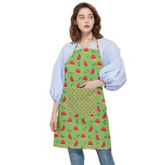 Juicy Slices Of Watermelon On A Green Background Pocket Apron