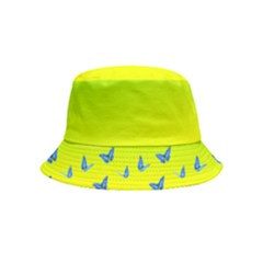 Blue Butterflies At Yellow And Green, Two Color Tone Gradient Bucket Hat (kids) by Casemiro