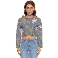 Folk Flowers Pattern  Women s Lightweight Cropped Hoodie