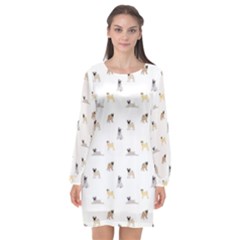 Funny Pugs Long Sleeve Chiffon Shift Dress  by SychEva