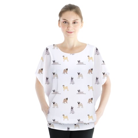 Funny Pugs Batwing Chiffon Blouse by SychEva