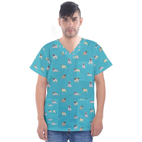 Funny Pugs Men s V-neck Scrub Top by SychEva