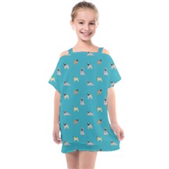 Funny Pugs Kids  One Piece Chiffon Dress by SychEva