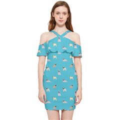 Funny Pugs Shoulder Frill Bodycon Summer Dress by SychEva