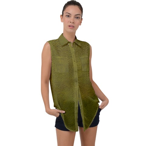 Leatherette 6 Green Sleeveless Chiffon Button Shirt by skindeep