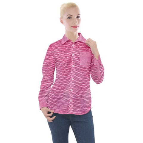 Reptile Skin Pattern 3 Women s Long Sleeve Pocket Shirt by skindeep