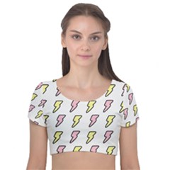 Pattern Cute Flash Design Velvet Short Sleeve Crop Top  by brightlightarts