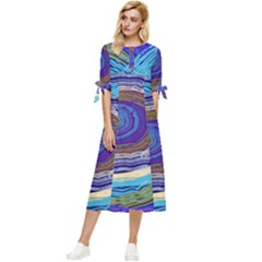 Swirls Bow Sleeve Chiffon Midi Dress