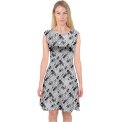 8 Bit Newspaper Pattern, Gazette Collage Black And White Capsleeve Midi Dress by Casemiro