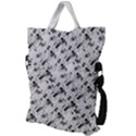 8 bit newspaper pattern, gazette collage black and white Fold Over Handle Tote Bag View2