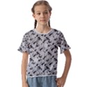 8 bit newspaper pattern, gazette collage black and white Kids  Cuff Sleeve Scrunch Bottom Tee View1